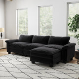 English Elm Living Room Furniture Luxury Sectional Sofa Couch With Ottoman Soft Velvet Upholstered Sofa Black