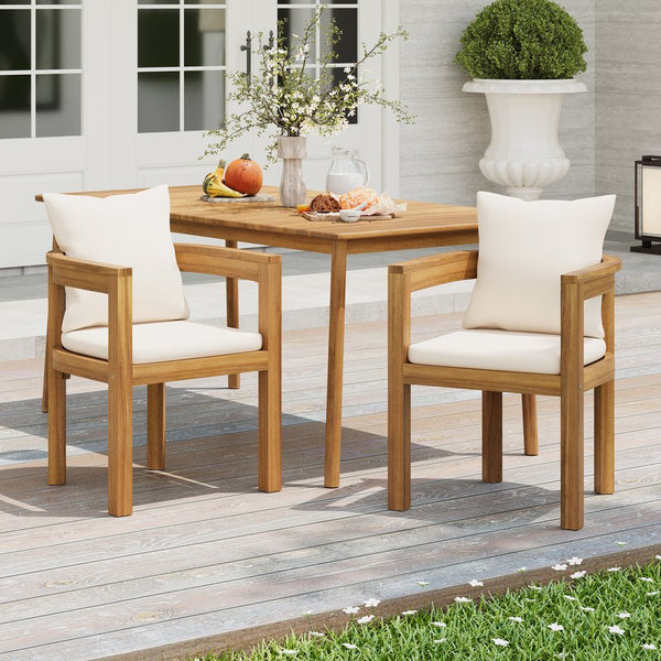 English Elm Christopher Knight Home® - Abaco Outdoor Acacia Wood Dining Chair Set of 2 with Beige Teak Cushions, Durable Weather-Resistant Comfort N775P235147T
