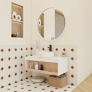 English Elm 36" Floating Bathroom Vanity Light Oak Modular Cabinet with Gel Coat Integrated Sink Gold+White,White + Light Oak W3450S00063