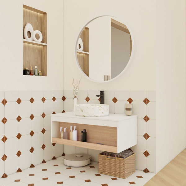 English Elm 36" Floating Bathroom Vanity Light Oak Modular Cabinet with Gel Coat Integrated Sink Gold+White,White + Light Oak W3450S00063