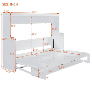 English Elm Full Size Murphy Bed With Hydraulic Lift & Integrated Desk - Space-Saving, Stylish Design In White N820S10032K