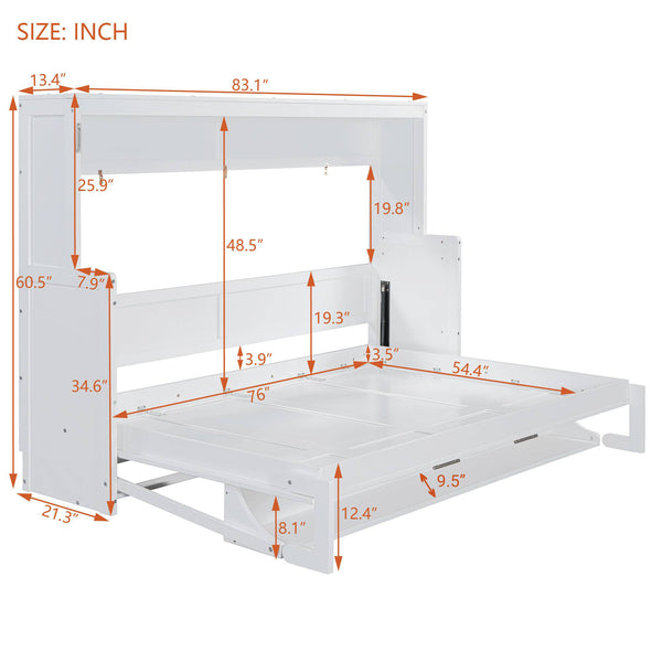 English Elm Full Size Murphy Bed With Hydraulic Lift & Integrated Desk - Space-Saving, Stylish Design In White N820S10032K
