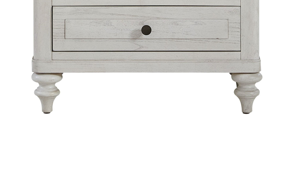 English Elm 3 Drawer Nightstand with USB Ports, Cement & Sand Mindi Veneer, Felt & Cedar Lined Drawers, Pull-Out Tray White 31.25 L x 20.5 W x 27.5 H B2699P395252