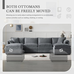 English Elm [new U-shaped Chenille Cloud Sectional 6 Seat Modular Sofa with Movable Ottoman Dark Gray N723S6546B