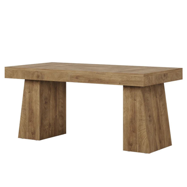 English Elm Writing Desk with Five Drawers Reversible Cabinet Home Office Vanity Workstation Light Brown T3971P452762