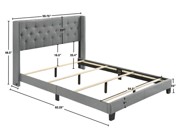 English Elm 1pc Full Size Wingback Bed Gray Upholstered Button-Tufted Headboard with Nailhead Trim & Solid Frame, 60.7"x80.7" B2741P347929