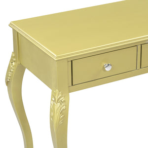 English Elm Luxury Makeup Vanity Desk with Oval Mirror and Engraved Floral Frame, Velvet Jewelry Tray, Durable Drawers and Elegant Console for Bedroom & Living Room Decor Gold N844P292481G