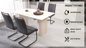 English Elm 63 Modern Medieval Cream Mdf Dining Table & 4 Pu Armless Chairs Set - Stylish & Durable Design For Home W2189S00431