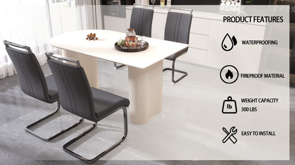 English Elm 63 Modern Medieval Cream Mdf Dining Table & 4 Pu Armless Chairs Set - Stylish & Durable Design For Home W2189S00431