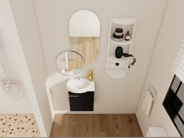 English Elm Soft Close Wall Mounted Bathroom Vanity with Ceramic Vessel Sink and Storage Rack W999S00489