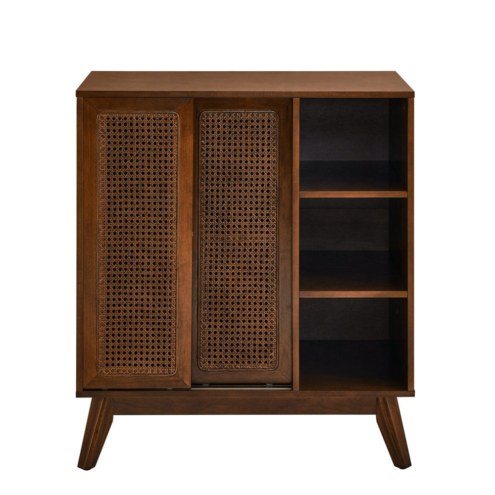 English Elm Mid Century Modern Rattan Sideboard Cabinet - Stylish Buffet For Entryway, Living Room & Kitchen Storage W1801P195630