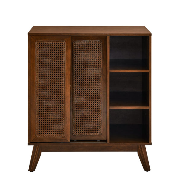 English Elm Mid Century Modern Rattan Sideboard Cabinet - Stylish Buffet For Entryway, Living Room & Kitchen Storage W1801P195630