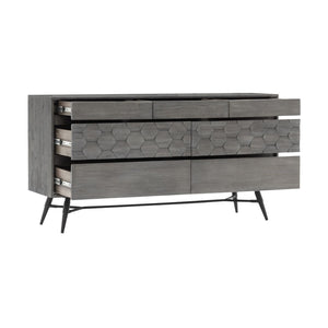 English Elm Makena Six Drawer Acacia Wood Dresser with Honeycomb Relief Sculpted Gray Finish B2736P464858