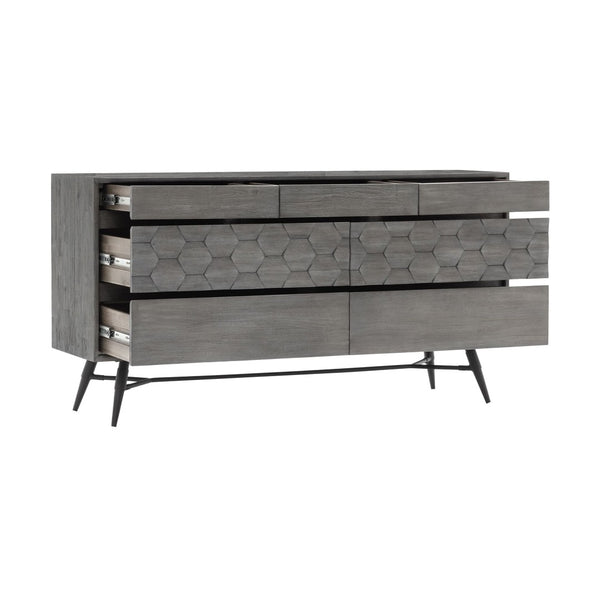 English Elm Makena Six Drawer Acacia Wood Dresser with Honeycomb Relief Sculpted Gray Finish B2736P464858