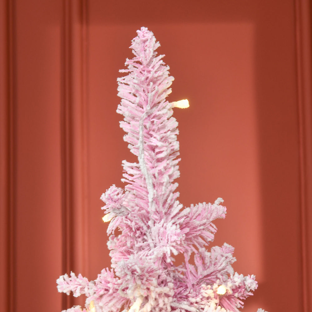 English Elm Homcom 6Ft Snow Flocked Pencil Christmas Tree With Warm White Leds – Perfect Space-Saving Holiday Decor W2225P229398
