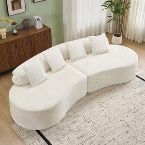 English Elm white plush curved multi-seater sofa with pillows — Nordic skin-friendly fabric, space-saving design W3612S00008