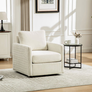 English Elm 29.5''w Chenille Swivel Club Chair with Hidden Storage Tufted Square Seat for Reading Nooks Beige W3118P419157