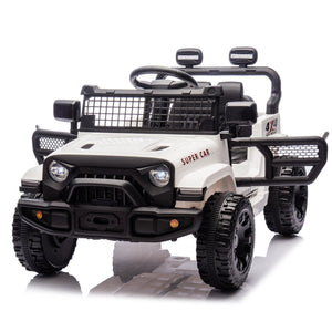 English Elm 24v Kids Ride on Car with Parental Remote Four Wheel Suspension Led Lights Bluetooth White W1578P235083