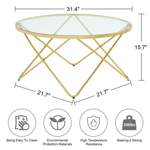 Homeroots 32" Glass And Gold Geo Round Coffee Table   481002