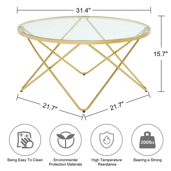 Homeroots 32" Glass And Gold Geo Round Coffee Table   481002