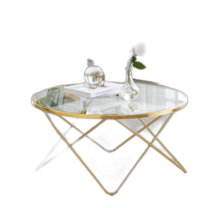 Homeroots 32" Glass And Gold Geo Round Coffee Table   481002