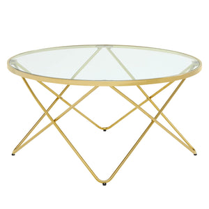 Homeroots 32" Glass And Gold Geo Round Coffee Table   481002