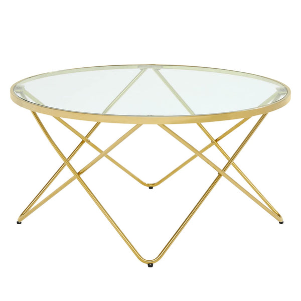 Homeroots 32" Glass And Gold Geo Round Coffee Table   481002