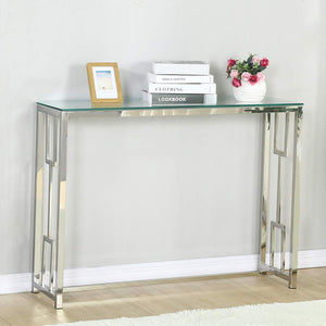 Homeroots 12" Clear And Silver Glass Frame Console Table   481008
