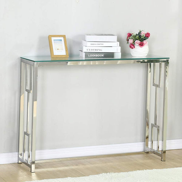 Homeroots 12" Clear And Silver Glass Frame Console Table   481008