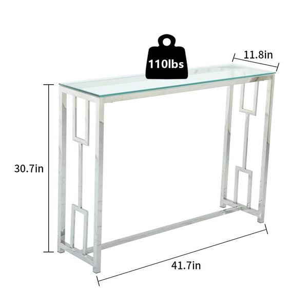 Homeroots 12" Clear And Silver Glass Frame Console Table   481008