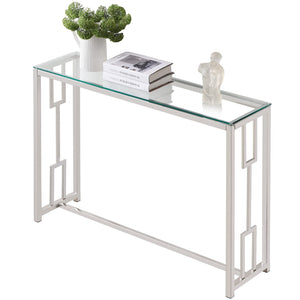 Homeroots 12" Clear And Silver Glass Frame Console Table   481008