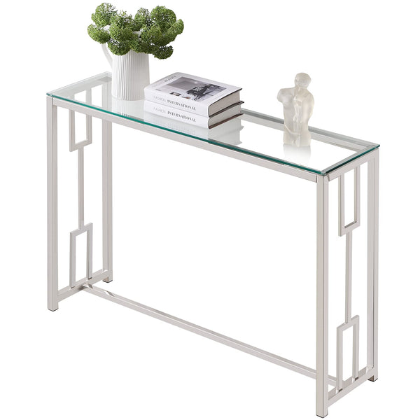 Homeroots 12" Clear And Silver Glass Frame Console Table   481008