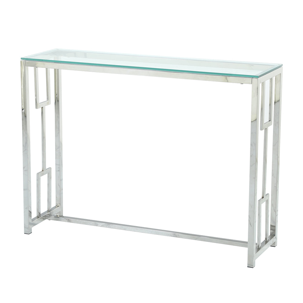 Homeroots 12" Clear And Silver Glass Frame Console Table   481008