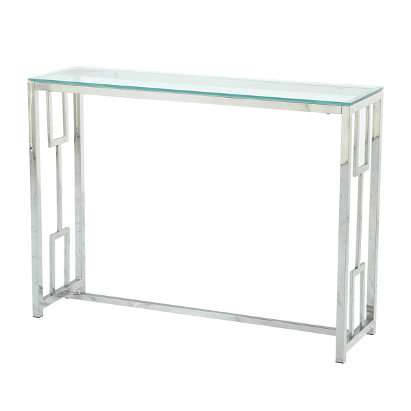 Homeroots 12" Clear And Silver Glass Frame Console Table   481008