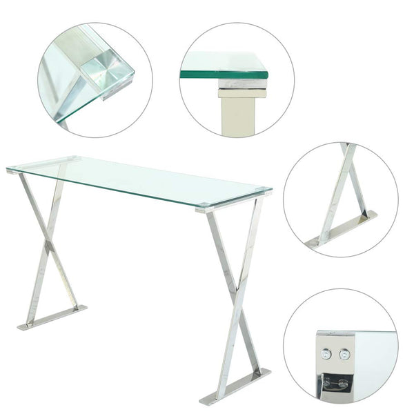 Homeroots 12" Clear And Silver Glass Frame Console Table   481011