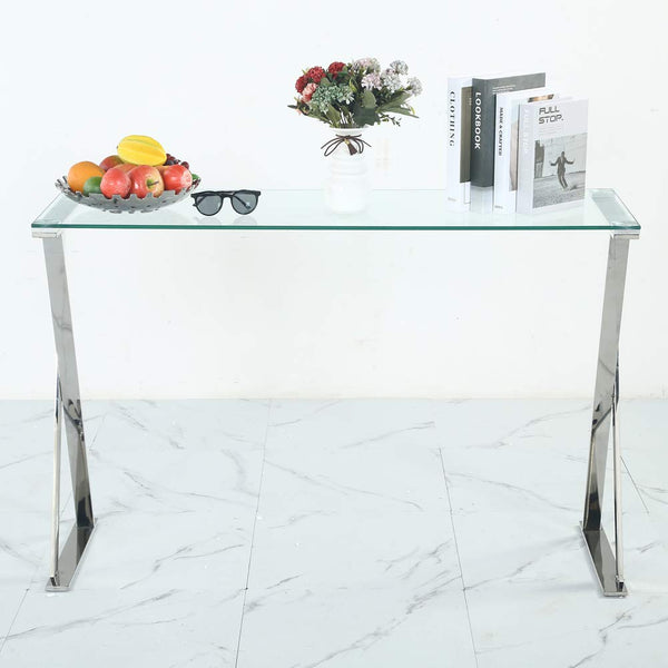 Homeroots 12" Clear And Silver Glass Frame Console Table   481011