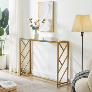 Homeroots 12" Clear And Gold Glass Frame Console Table   481012