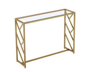 Homeroots 12" Clear And Gold Glass Frame Console Table   481012