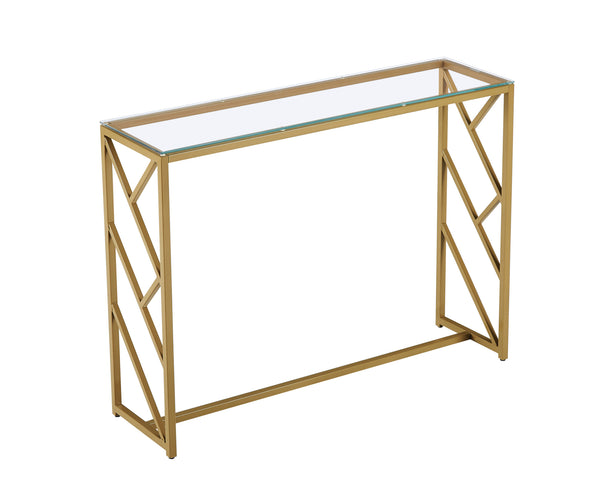 Homeroots 12" Clear And Gold Glass Frame Console Table   481012