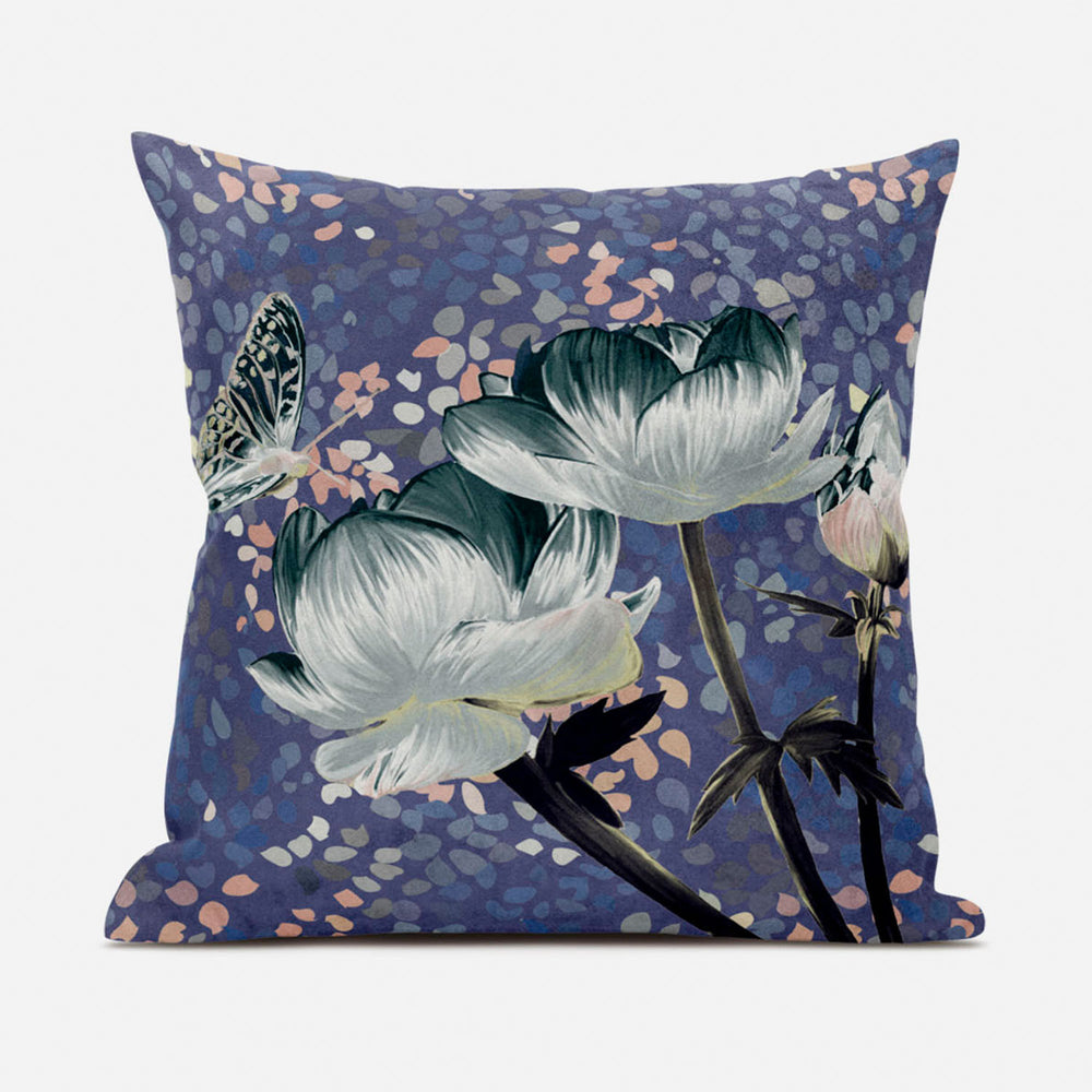 Homeroots 20" X 20" Dark Green And Grey Roses And Butterfly Suede Throw Pillow   481017