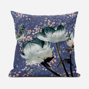 Homeroots 20" X 20" Dark Green And Grey Roses And Butterfly Suede Throw Pillow   481017