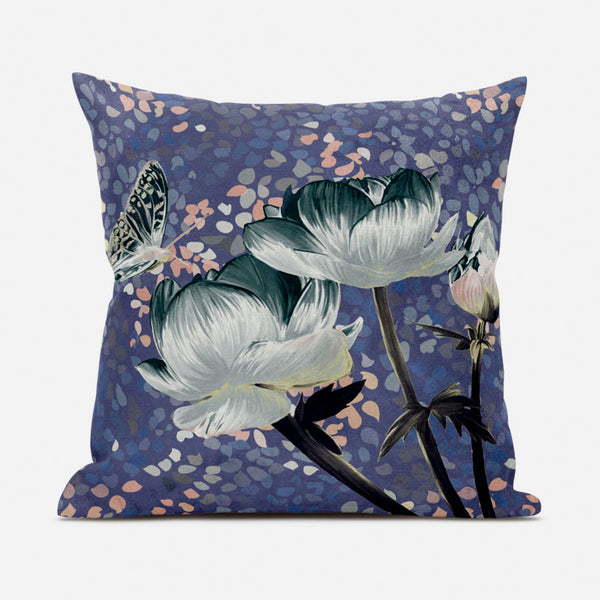 Homeroots 20" X 20" Dark Green And Grey Roses And Butterfly Suede Throw Pillow   481017