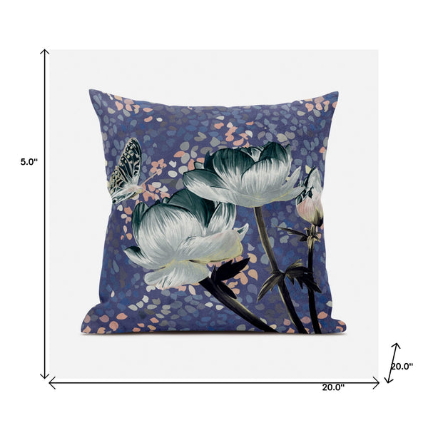 Homeroots 20" X 20" Dark Green And Grey Roses And Butterfly Suede Throw Pillow   481017