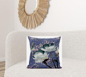 Homeroots 20" X 20" Dark Green And Grey Roses And Butterfly Suede Throw Pillow   481017