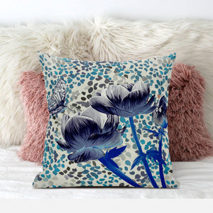 Homeroots 20" X 20" Blue And Gray Butterfly Broadcloth Floral Zippered Pillow   481026