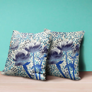 Homeroots 20" X 20" Blue And Gray Butterfly Broadcloth Floral Zippered Pillow   481026