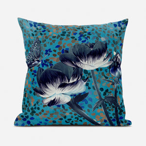 Homeroots 20" X 20" Green And White Butterfly Broadcloth Floral Zippered Pillow   481029