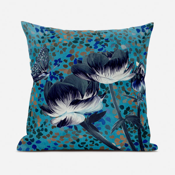 Homeroots 20" X 20" Green And White Butterfly Broadcloth Floral Zippered Pillow   481029