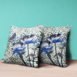 Homeroots 20" X 20" Blue And Green Butterfly Broadcloth Floral Zippered Pillow   481032