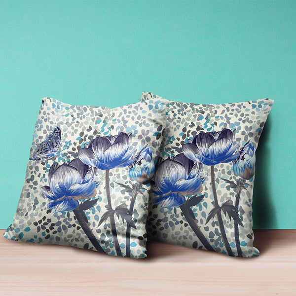 Homeroots 20" X 20" Blue And Green Butterfly Broadcloth Floral Zippered Pillow   481032